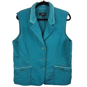 Talbots Established 1947 Quilted Vest Women's Large Teal Corduroy‎ Collar Preppy